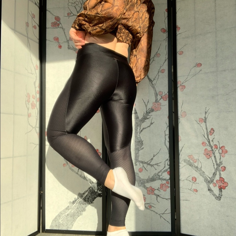Koral by Ilana Kugel Faux Latex Leather Satin Gun Metallic Leggings Stretch